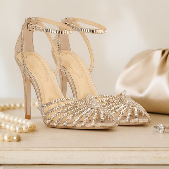 Jessica Simpson JS-Paveri2 Champagne Rhinestone Heels Size 8M NWT Unworn - Picture 1 of 15